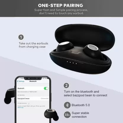 Bazzpod BEAN Bluetooth Headset (Matte Black, True Wireless) Bazzpod BEAN Bluetooth Headset (Matte Black, True Wireless)